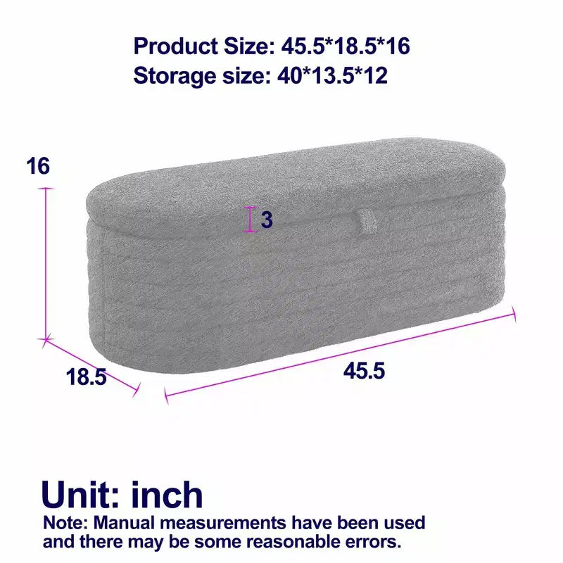 Banc de rangement ottoman rembourré, repose-pieds rembourré avec charnière de sécurité, tissu lin, 47 cm P x 115,5 cm L, gris