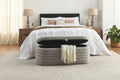 Banc de rangement ottoman rembourré, repose-pieds rembourré avec charnière de sécurité, tissu lin, 47 cm P x 115,5 cm L, gris