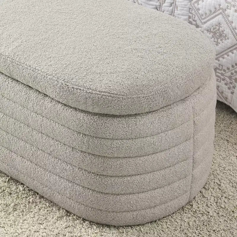 Banc de rangement ottoman rembourré, repose-pieds rembourré avec charnière de sécurité, tissu lin, 47 cm P x 115,5 cm L, gris