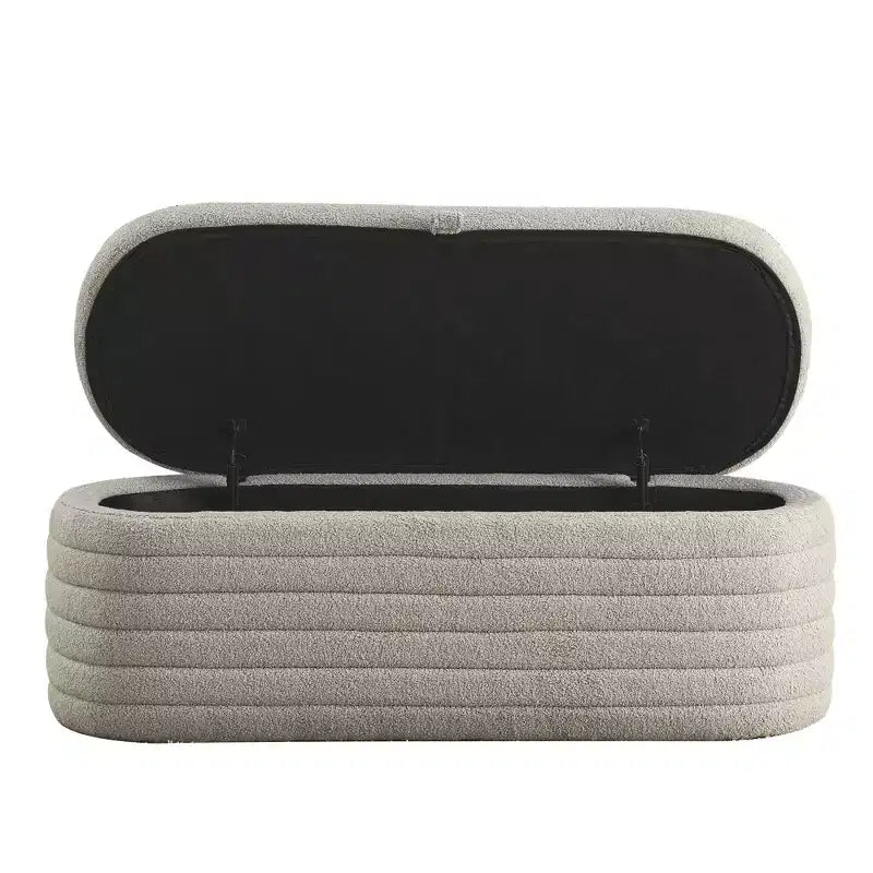 Banc de rangement ottoman rembourré, repose-pieds rembourré avec charnière de sécurité, tissu lin, 47 cm P x 115,5 cm L, gris