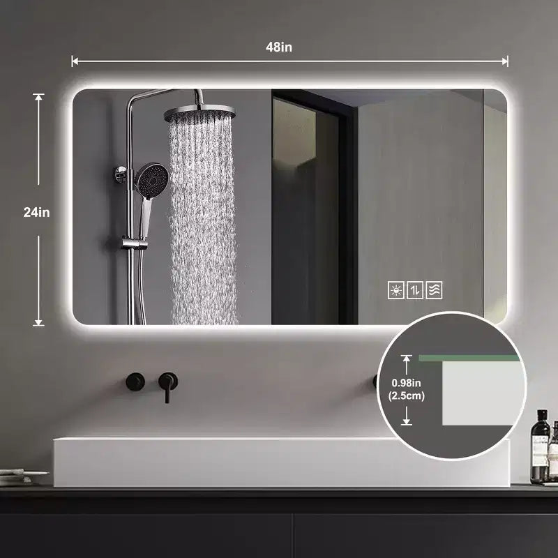 Miroir Mural de Salle de Bain Tactile Sans Cadre avec Fonction Anti-Buée