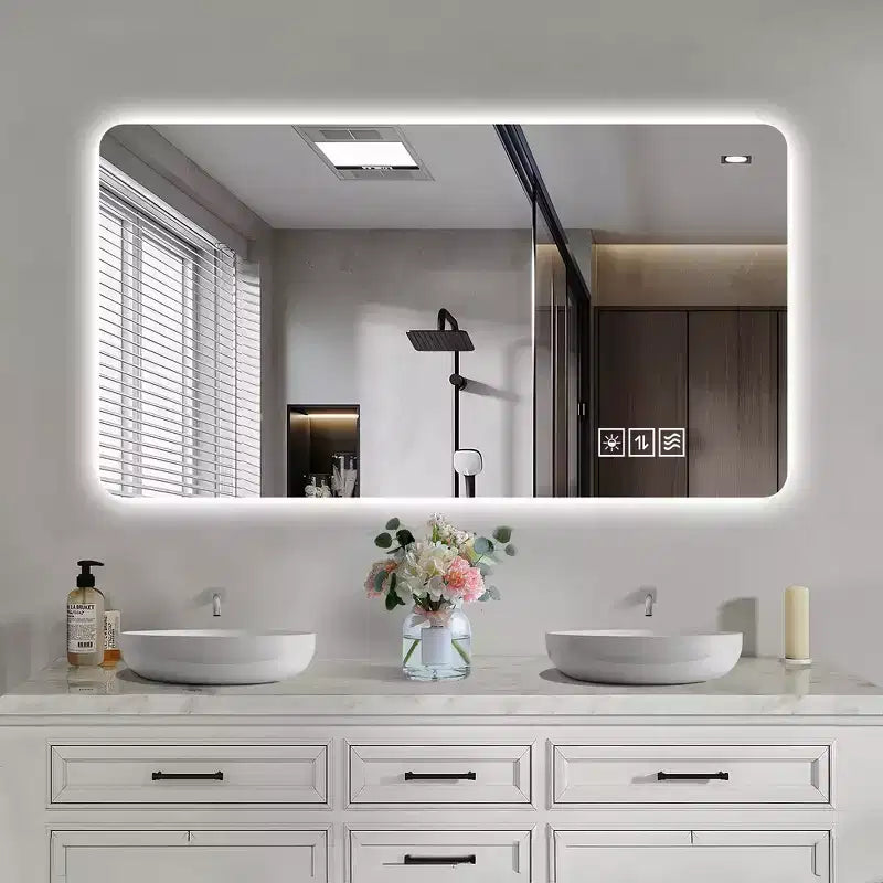 Miroir Mural de Salle de Bain Tactile Sans Cadre avec Fonction Anti-Buée