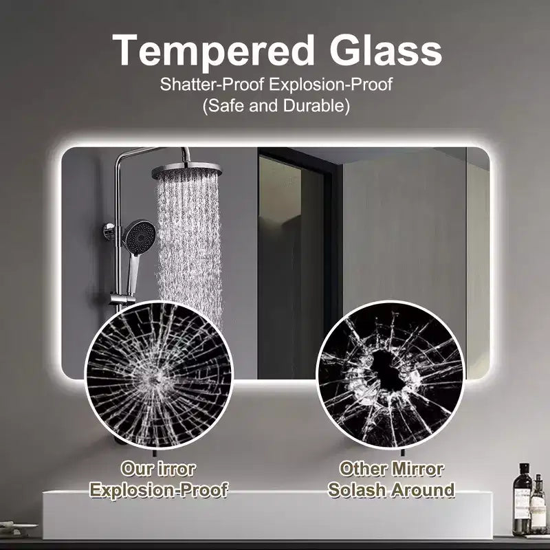 Miroir Mural de Salle de Bain Tactile Sans Cadre avec Fonction Anti-Buée