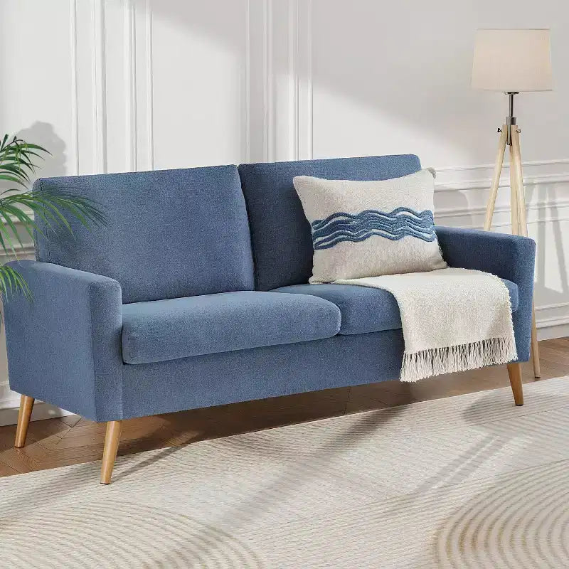 Canapé causeuse 68", petit canapé moderne du milieu du siècle pour salon, 2 places en tissu de lin avec coussin profond et cadre en bois massif