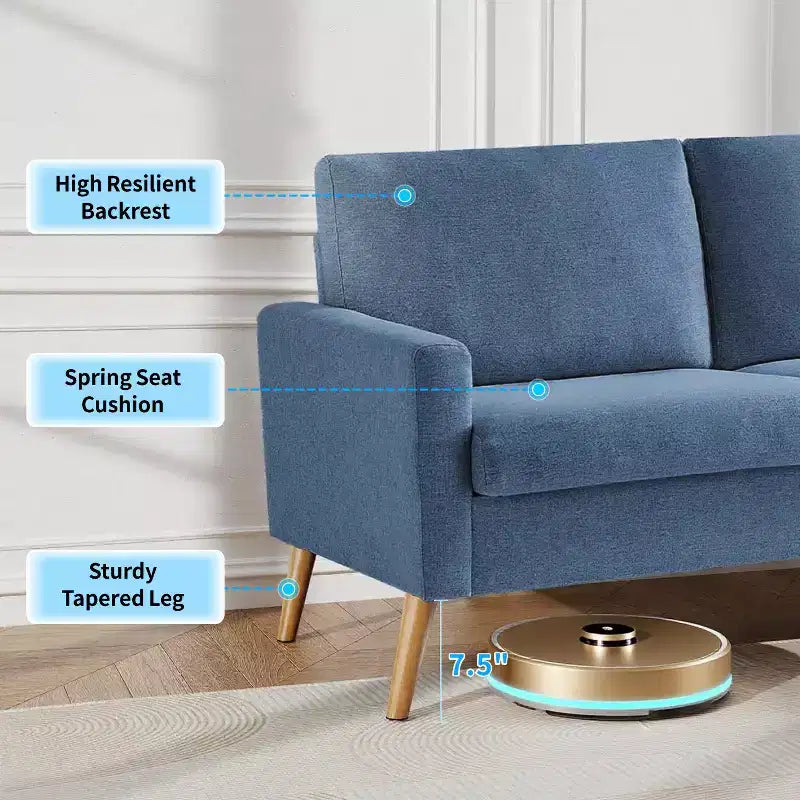 Canapé causeuse 68", petit canapé moderne du milieu du siècle pour salon, 2 places en tissu de lin avec coussin profond et cadre en bois massif