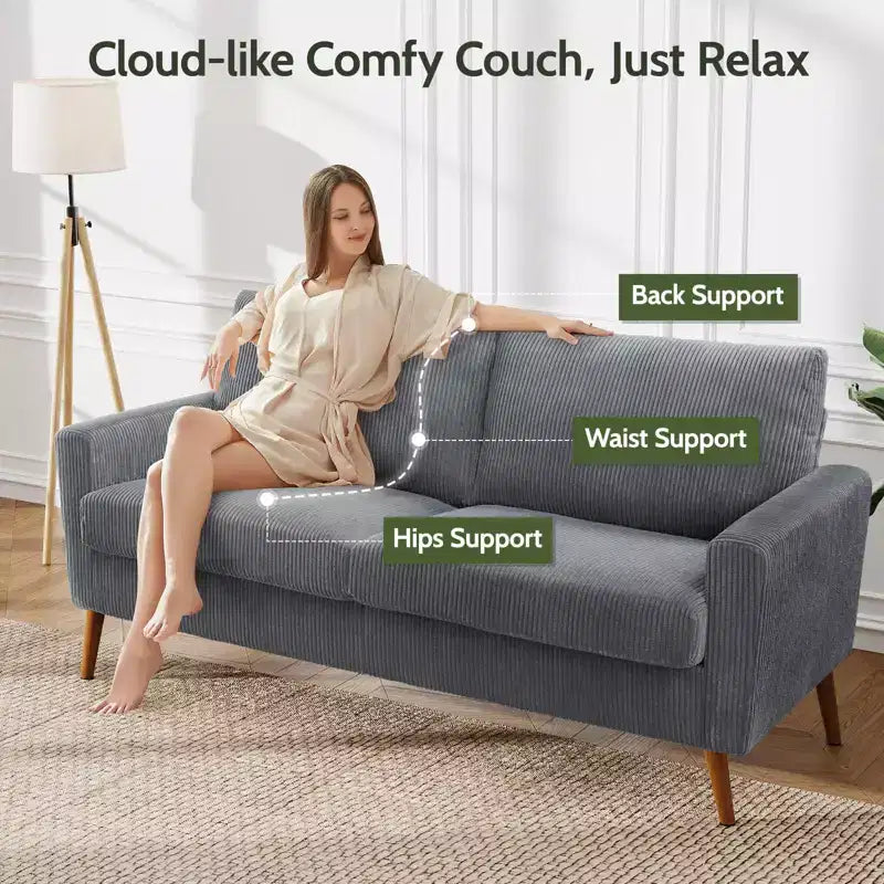 Canapé causeuse 68", petit canapé moderne du milieu du siècle pour salon, 2 places en tissu de lin avec coussin profond et cadre en bois massif