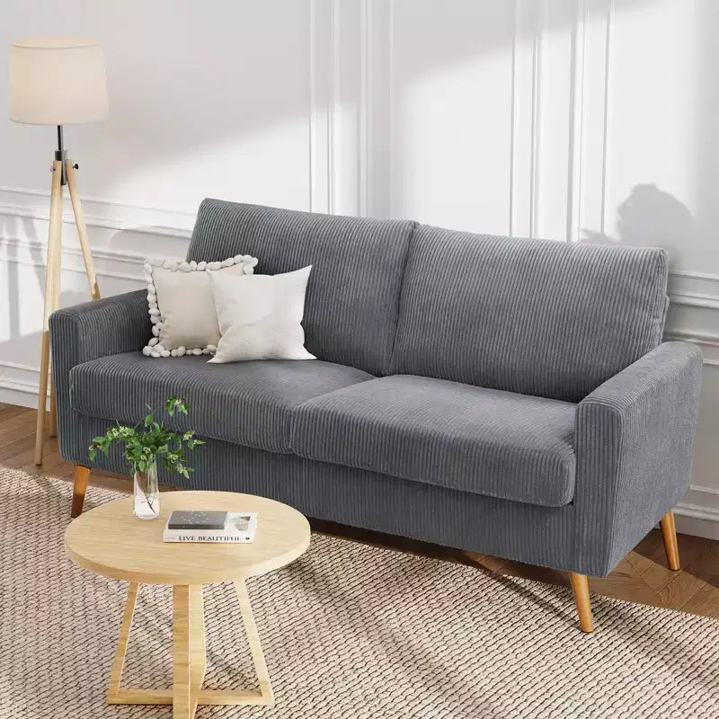 Canapé causeuse 68", petit canapé moderne du milieu du siècle pour salon, 2 places en tissu de lin avec coussin profond et cadre en bois massif