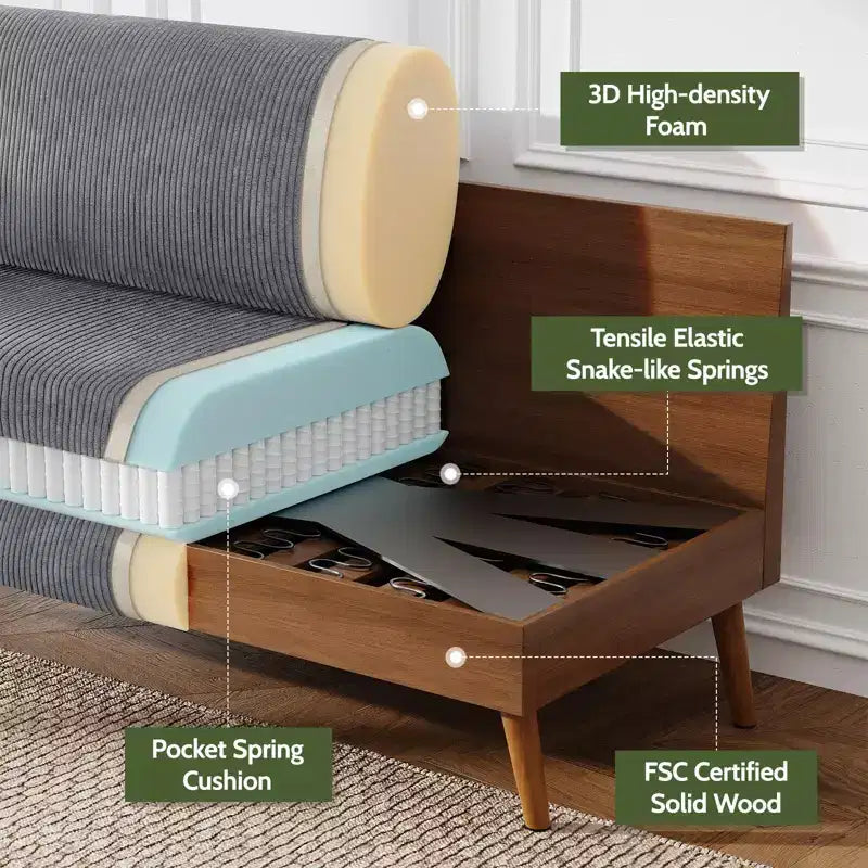 Canapé causeuse 68", petit canapé moderne du milieu du siècle pour salon, 2 places en tissu de lin avec coussin profond et cadre en bois massif