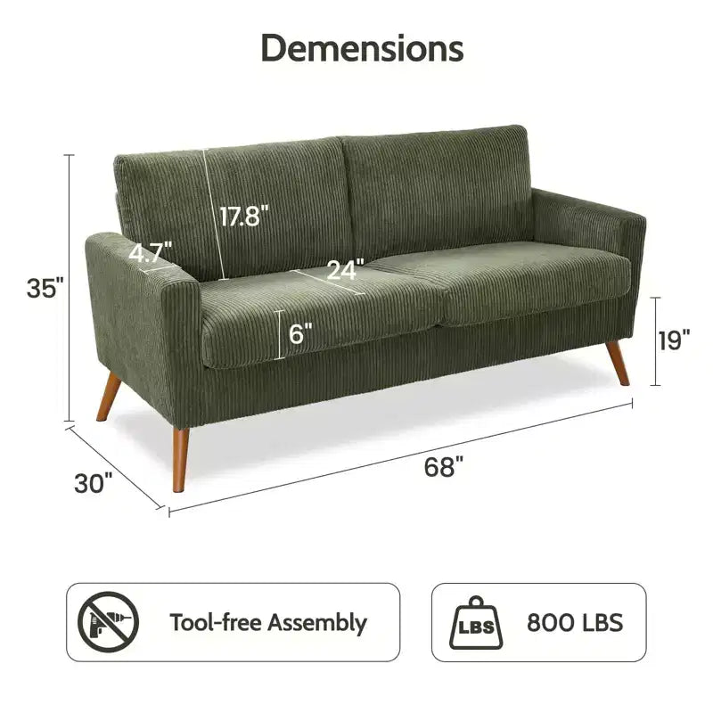 Canapé causeuse 68", petit canapé moderne du milieu du siècle pour salon, 2 places en tissu de lin avec coussin profond et cadre en bois massif