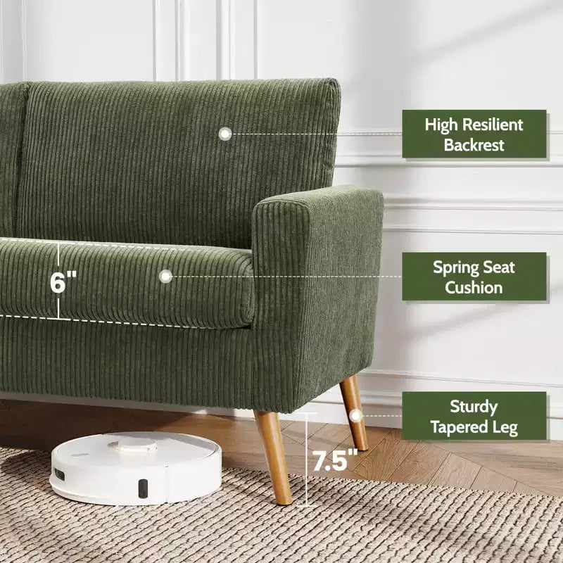 Canapé causeuse 68", petit canapé moderne du milieu du siècle pour salon, 2 places en tissu de lin avec coussin profond et cadre en bois massif