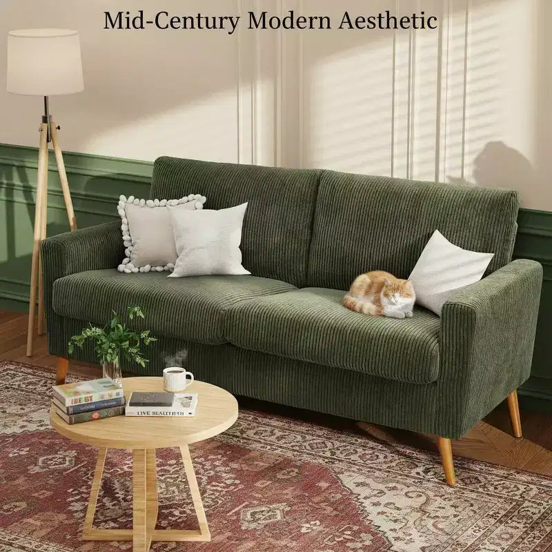 Canapé causeuse 68", petit canapé moderne du milieu du siècle pour salon, 2 places en tissu de lin avec coussin profond et cadre en bois massif
