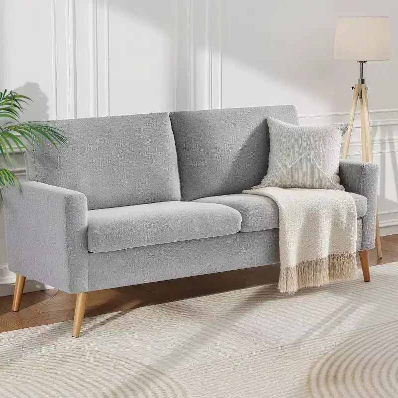 Canapé causeuse 68", petit canapé moderne du milieu du siècle pour salon, 2 places en tissu de lin avec coussin profond et cadre en bois massif