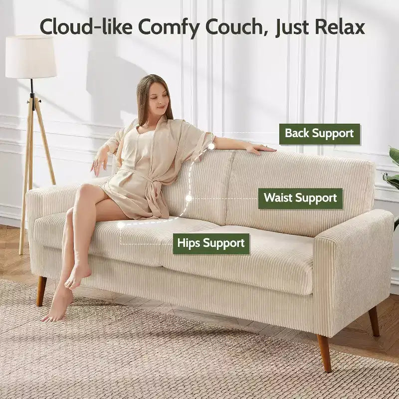 Canapé causeuse 68", petit canapé moderne du milieu du siècle pour salon, 2 places en tissu de lin avec coussin profond et cadre en bois massif