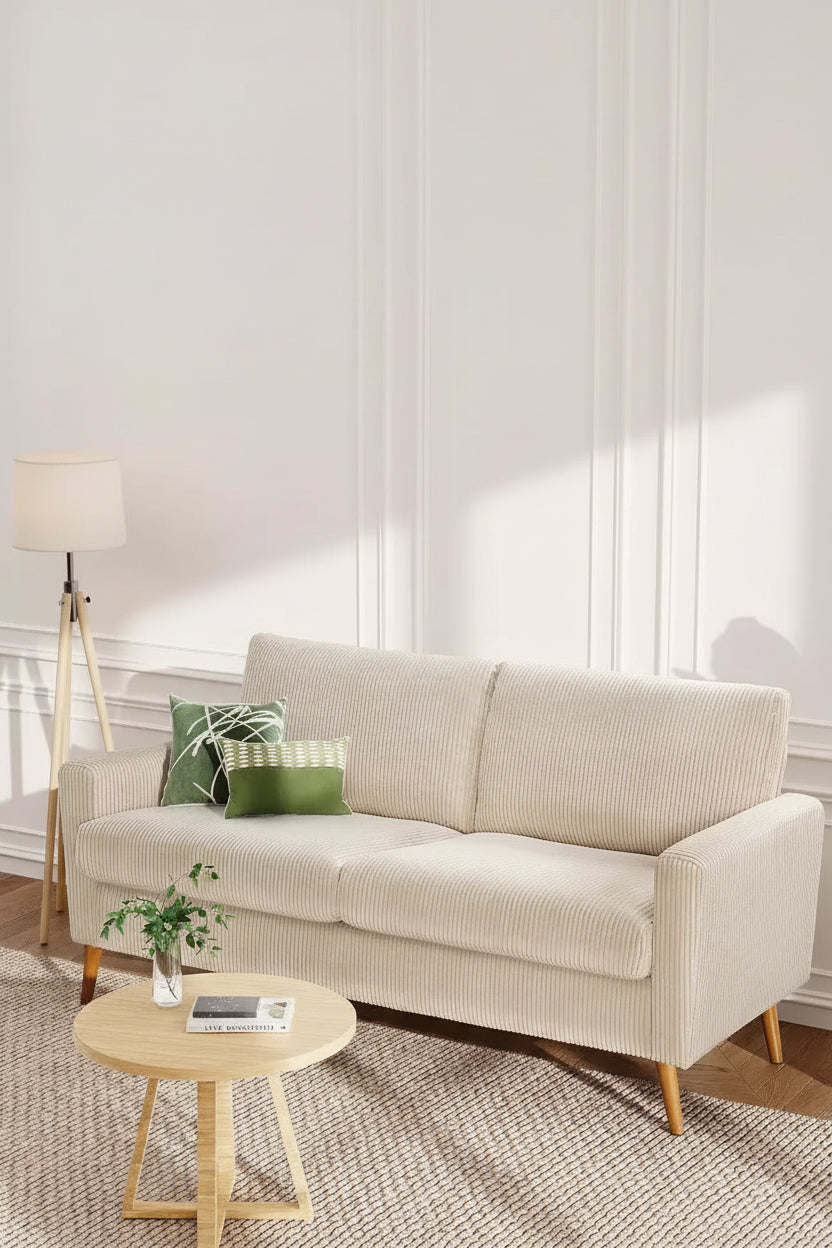 Canapé causeuse 68", petit canapé moderne du milieu du siècle pour salon, 2 places en tissu de lin avec coussin profond et cadre en bois massif