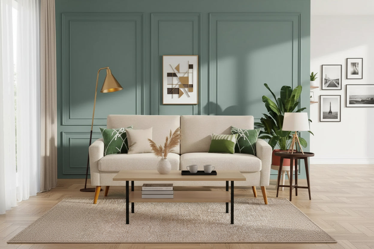 Canapé causeuse 68", petit canapé moderne du milieu du siècle pour salon, 2 places en tissu de lin avec coussin profond et cadre en bois massif