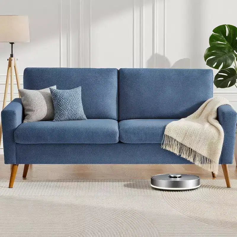 Canapé causeuse 68", petit canapé moderne du milieu du siècle pour salon, 2 places en tissu de lin avec coussin profond et cadre en bois massif