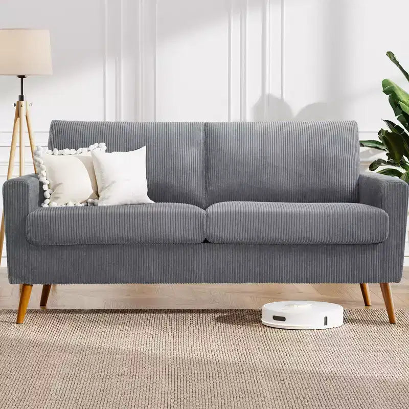 Canapé causeuse 68", petit canapé moderne du milieu du siècle pour salon, 2 places en tissu de lin avec coussin profond et cadre en bois massif