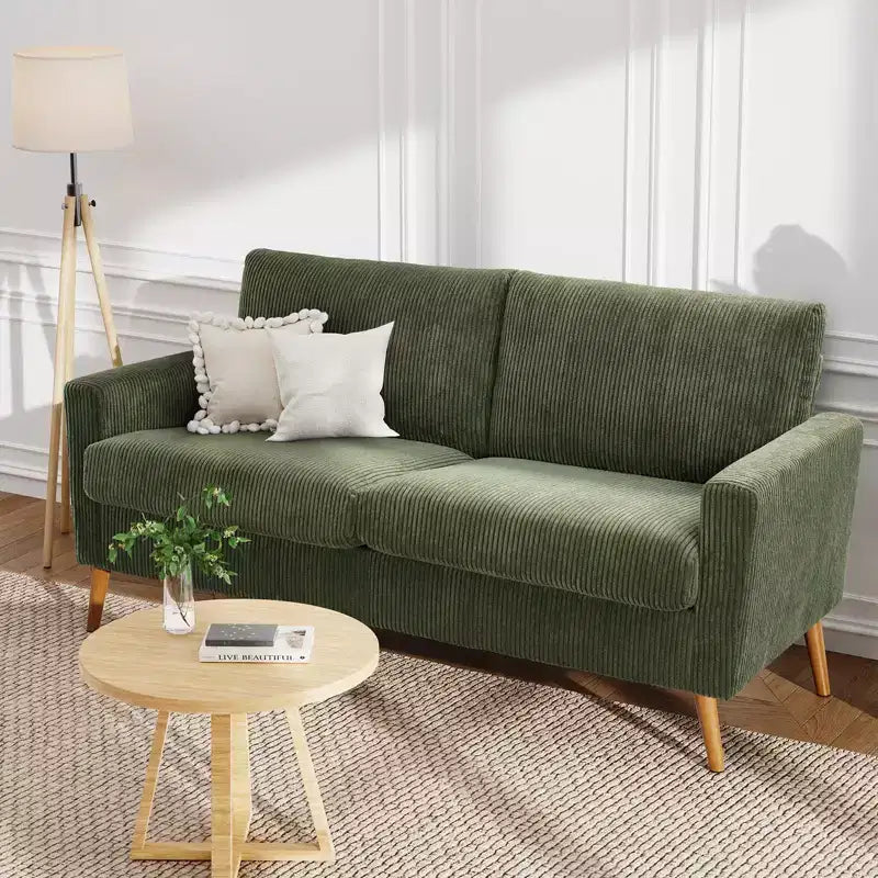 Canapé causeuse 68", petit canapé moderne du milieu du siècle pour salon, 2 places en tissu de lin avec coussin profond et cadre en bois massif