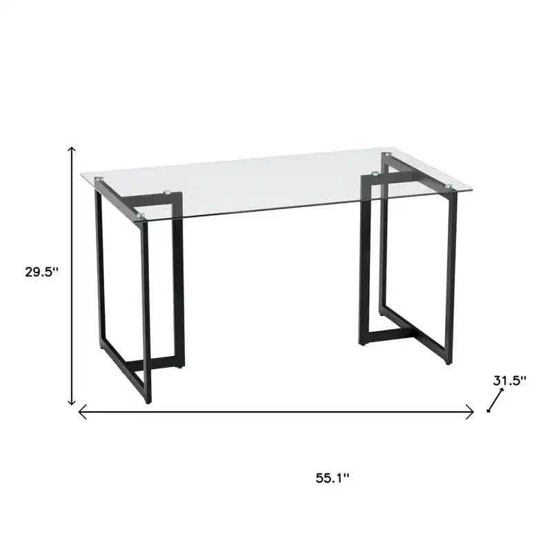 Table à manger en verre et métal noir et transparent de 55 po