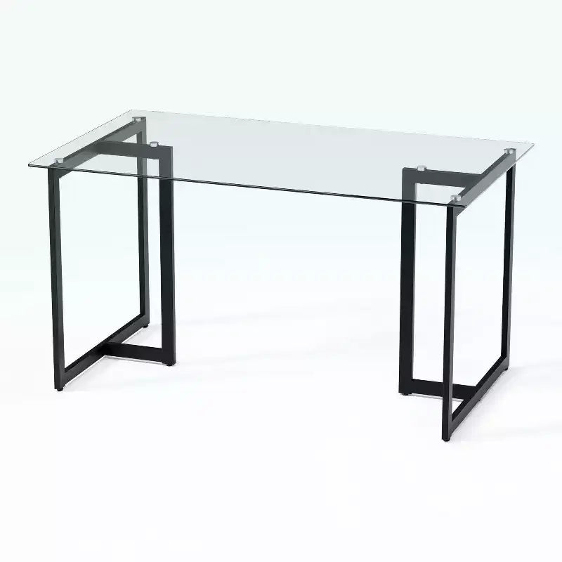 Table à manger en verre et métal noir et transparent de 55 po