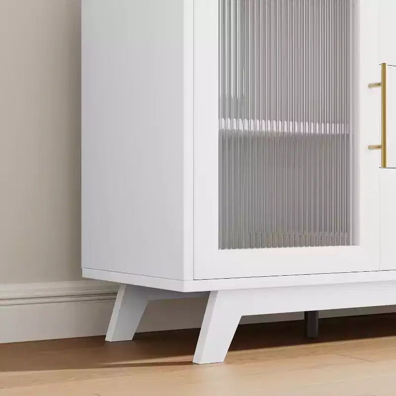 Bahut moderne avec portes en verre cannelé, 3 tiroirs, étagère réglable pour salle à manger ou salon