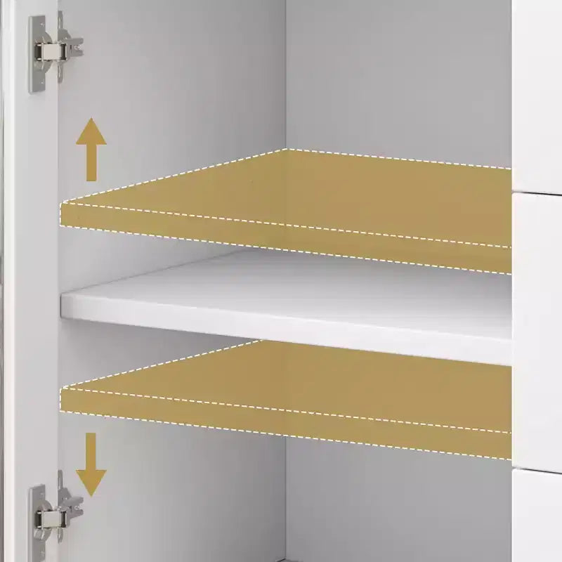 Bahut moderne avec portes en verre cannelé, 3 tiroirs, étagère réglable pour salle à manger ou salon