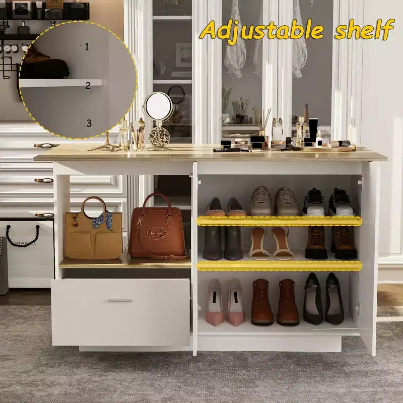 Meuble-lavabo moderne avec étagères réglables, armoire à chaussures avec rabat latéral, coiffeuse pour entrée et chambre
