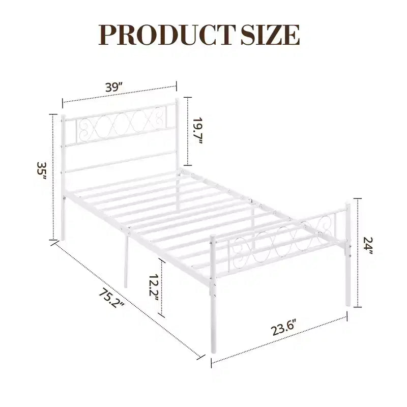 Cadre de lit en métal simple avec tête et pied de lit, plateforme de 31 cm pour enfants/adolescents, aucun sommier tapissier requis