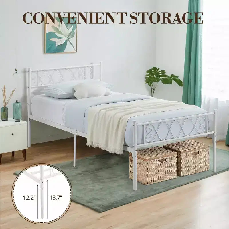 Cadre de lit en métal simple avec tête et pied de lit, plateforme de 31 cm pour enfants/adolescents, aucun sommier tapissier requis