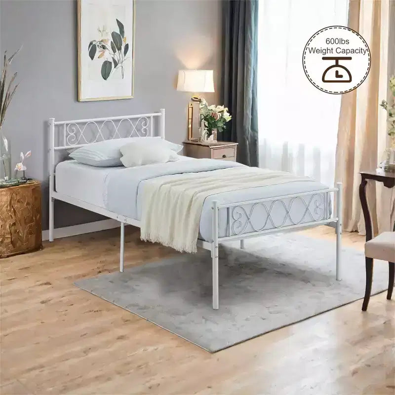Cadre de lit en métal simple avec tête et pied de lit, plateforme de 31 cm pour enfants/adolescents, aucun sommier tapissier requis