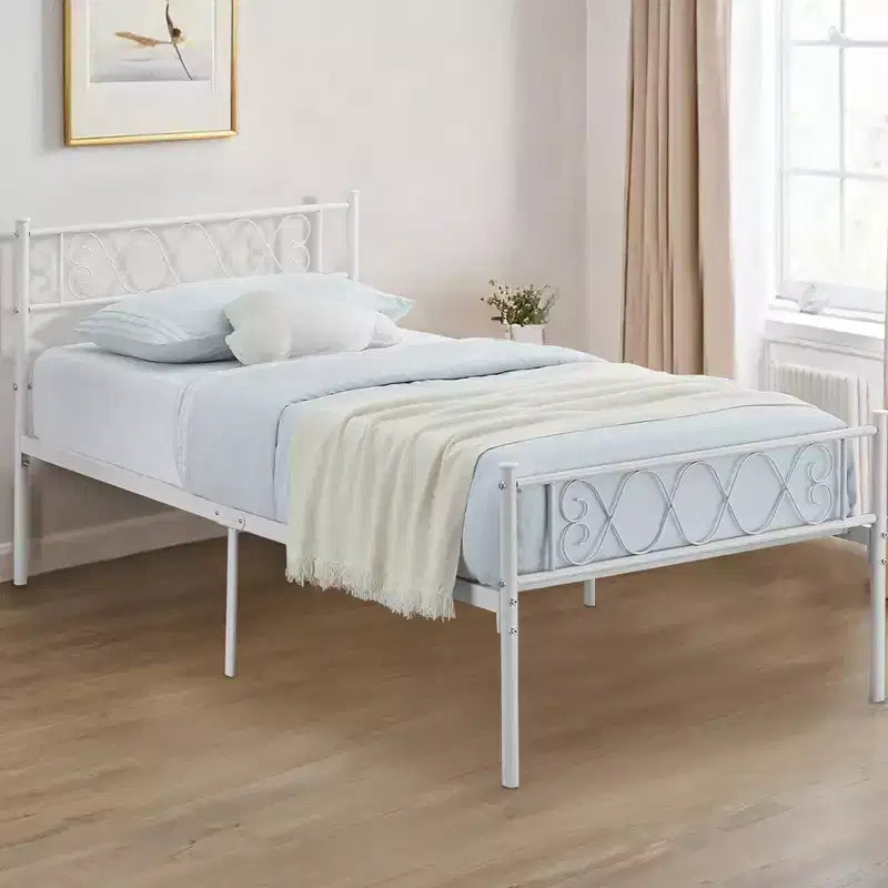 Cadre de lit en métal simple avec tête et pied de lit, plateforme de 31 cm pour enfants/adolescents, aucun sommier tapissier requis