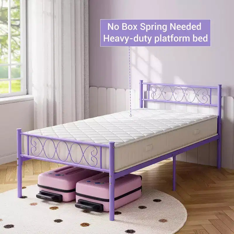 Cadre de lit en métal simple avec tête et pied de lit, plateforme de 31 cm pour enfants/adolescents, aucun sommier tapissier requis