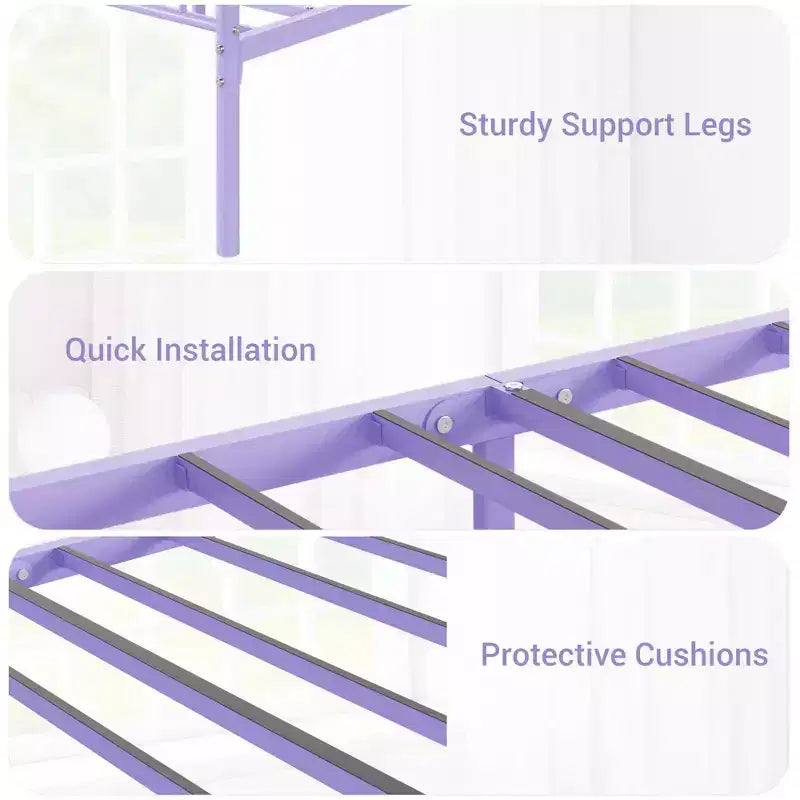 Cadre de lit en métal simple avec tête et pied de lit, plateforme de 31 cm pour enfants/adolescents, aucun sommier tapissier requis