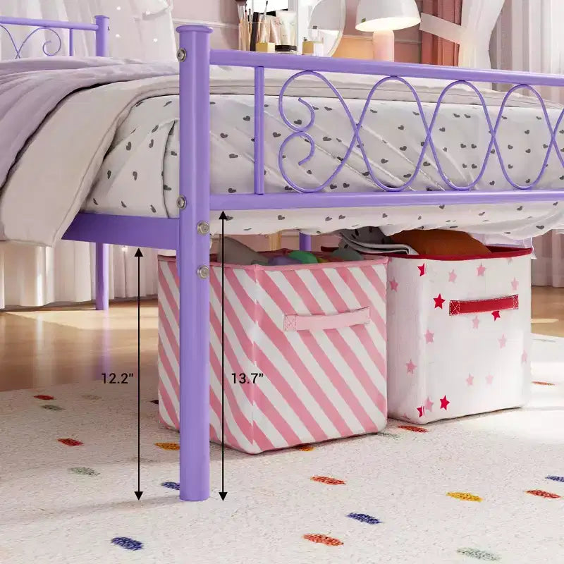 Cadre de lit en métal simple avec tête et pied de lit, plateforme de 31 cm pour enfants/adolescents, aucun sommier tapissier requis