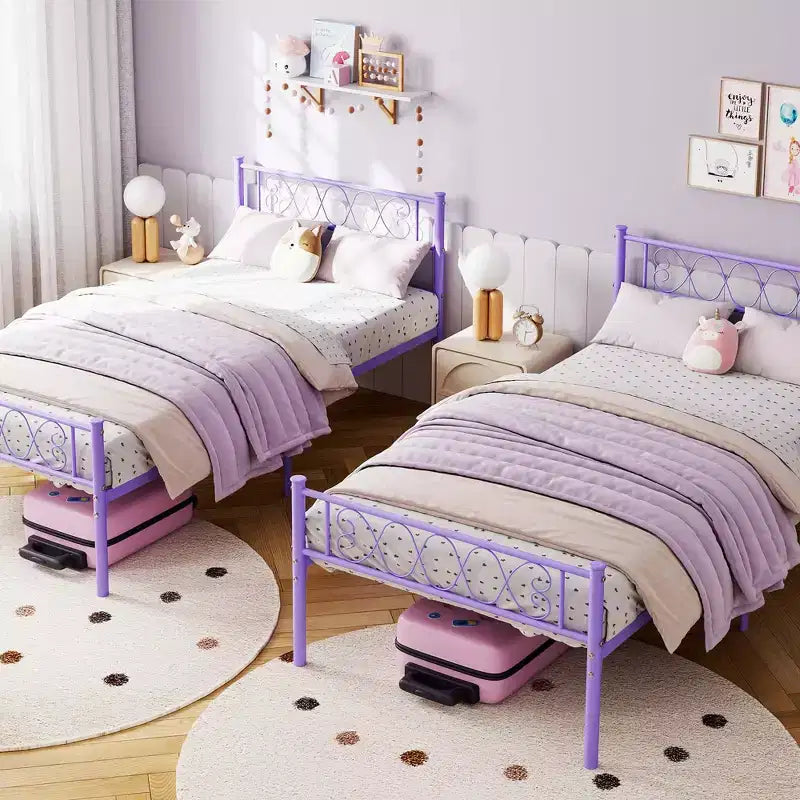 Cadre de lit en métal simple avec tête et pied de lit, plateforme de 31 cm pour enfants/adolescents, aucun sommier tapissier requis