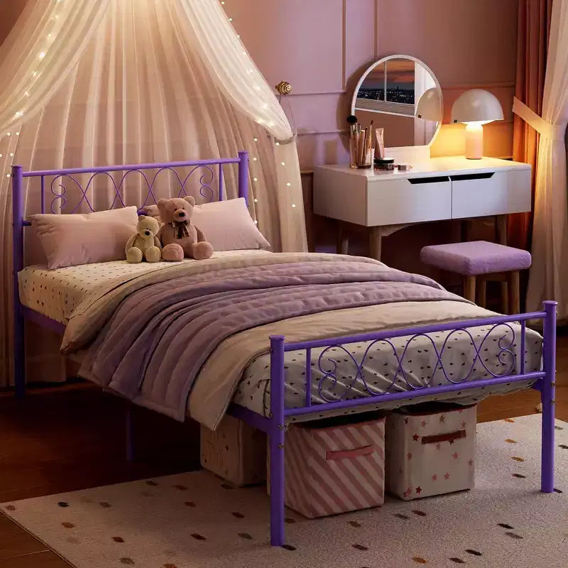 Cadre de lit en métal simple avec tête et pied de lit, plateforme de 31 cm pour enfants/adolescents, aucun sommier tapissier requis