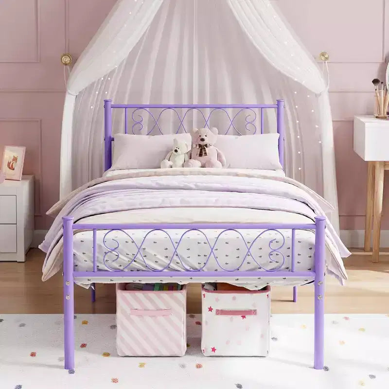 Cadre de lit en métal simple avec tête et pied de lit, plateforme de 31 cm pour enfants/adolescents, aucun sommier tapissier requis