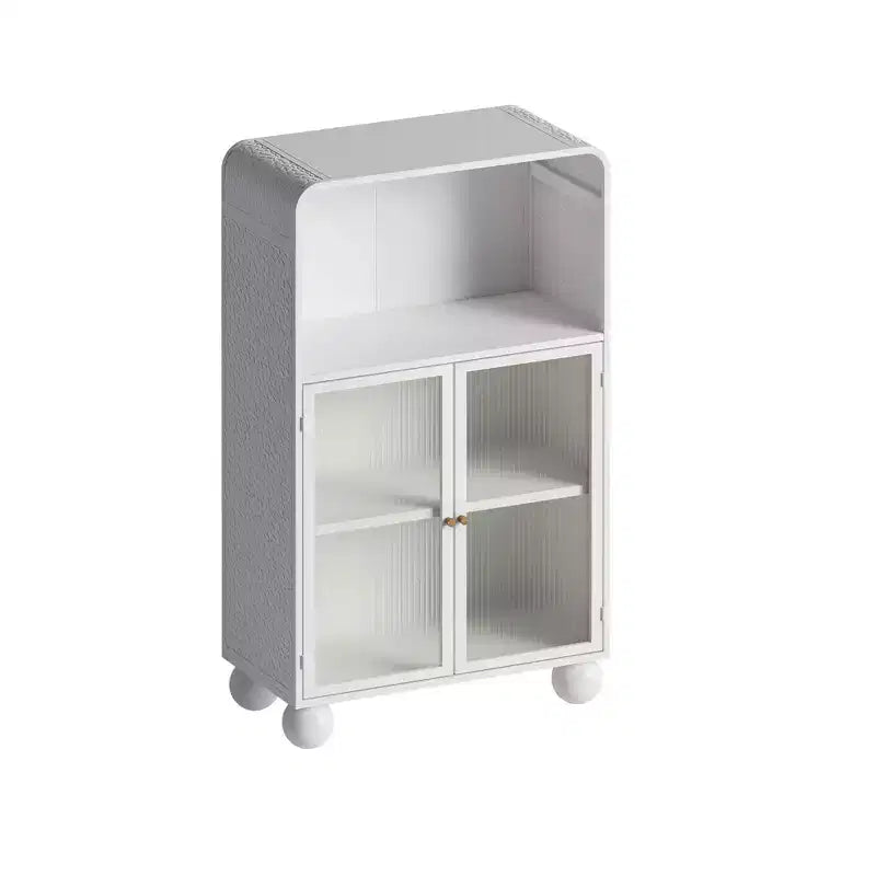 Meuble de rangement de salle de bain de 114,8 cm avec porte en verre trempé, autoportant avec 2 portes et 1 étagère ouverte pour cuisine et salle de bain