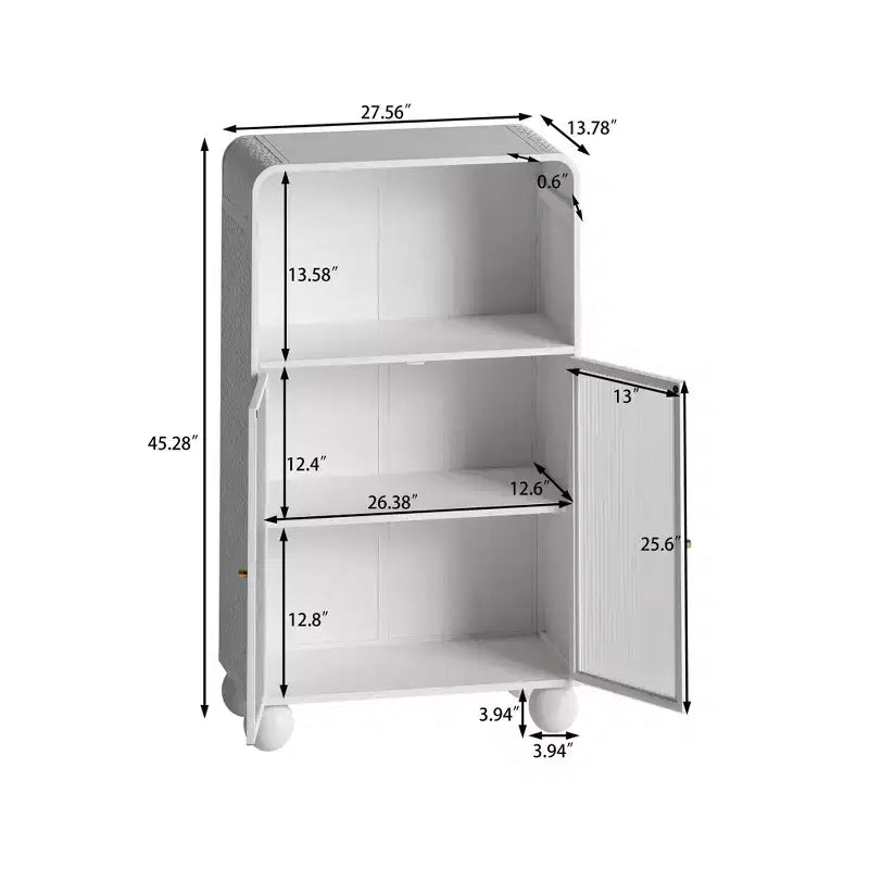Meuble de rangement de salle de bain de 114,8 cm avec porte en verre trempé, autoportant avec 2 portes et 1 étagère ouverte pour cuisine et salle de bain