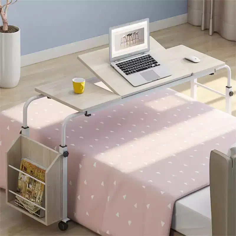 Overbed Table with Wheels, Adjustable Height & Length, Heavy-Duty Mobile Laptop Cart & Dining Table for Bedroom, Hospital, Home, Living Room
