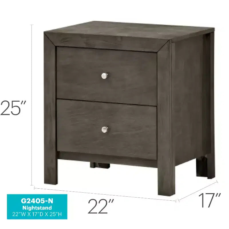 Table de chevet grise 63,5x55,9x43,2 cm avec deux tiroirs spacieux, table de chevet compacte pour le rangement de la chambre