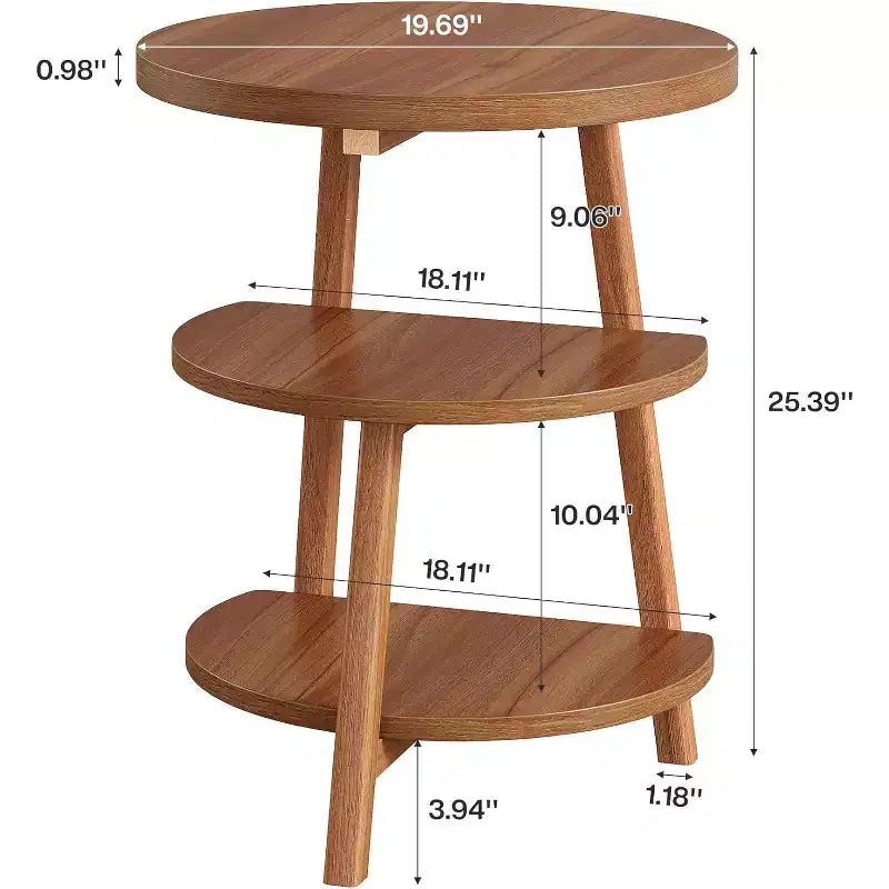 Table d'appoint ronde à 3 niveaux, table d'appoint de 50 cm, petite table de chevet ronde pour salon, chambre et canapé, marron
