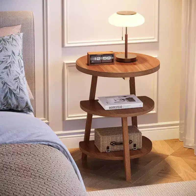Table d'appoint ronde à 3 niveaux, table d'appoint de 50 cm, petite table de chevet ronde pour salon, chambre et canapé, marron