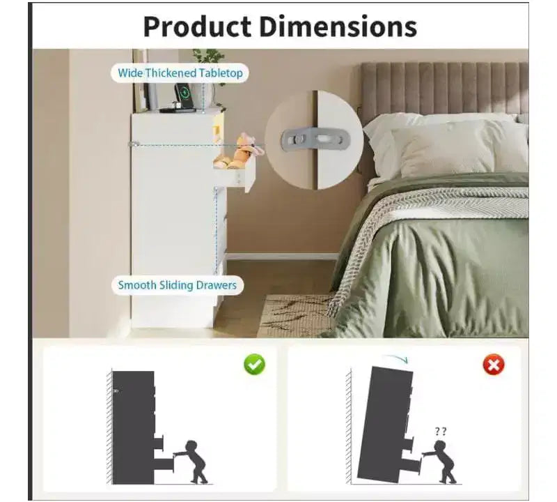 Commode à 4 tiroirs avec éclairage LED et station de recharge, commode moderne blanche pour chambre à coucher et salon