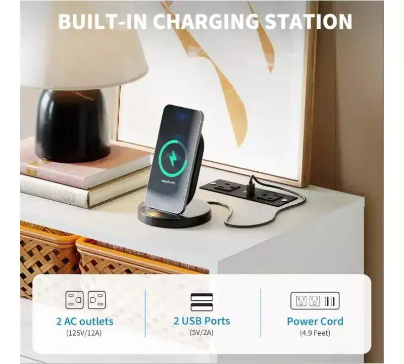 Commode à 4 tiroirs avec éclairage LED et station de recharge, commode moderne blanche pour chambre à coucher et salon