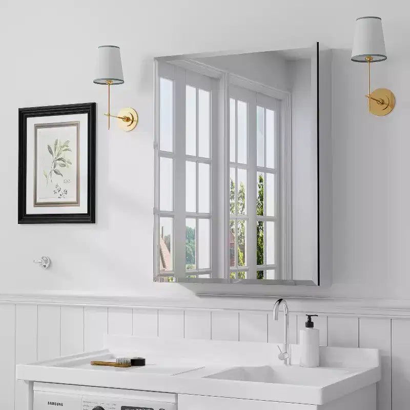 Armoire de toilette rectangulaire moderne de 26 po x 20 po, miroir mural à cadre métallique avec rangement, noir