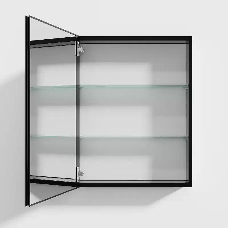 Armoire de toilette rectangulaire moderne de 26 po x 20 po, miroir mural à cadre métallique avec rangement, noir