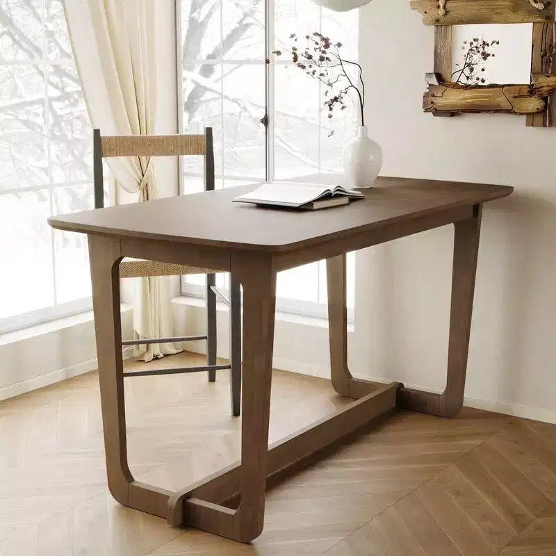 Bureau classique en bois d'hévéa avec grande surface, style rustique fermier, table polyvalente pour salon, bureau ou chambre