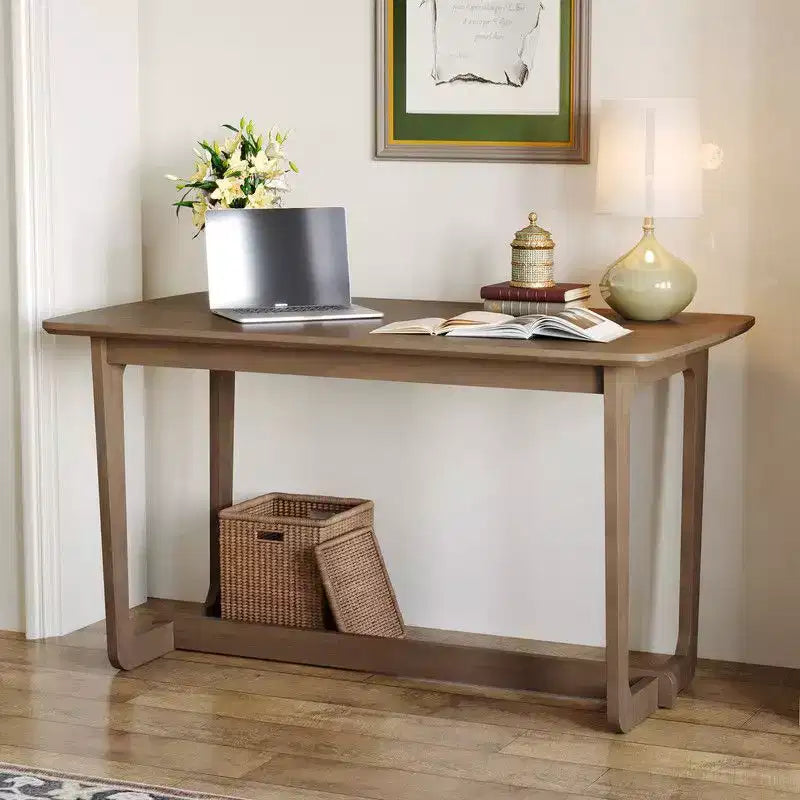 Bureau classique en bois d'hévéa avec grande surface, style rustique fermier, table polyvalente pour salon, bureau ou chambre
