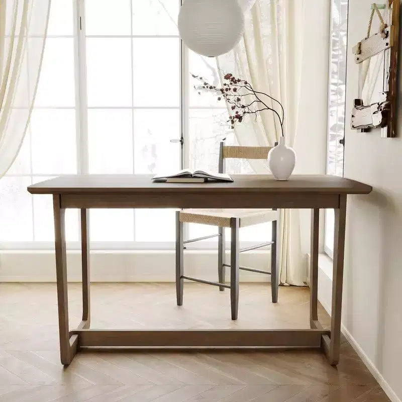 Bureau classique en bois d'hévéa avec grande surface, style rustique fermier, table polyvalente pour salon, bureau ou chambre